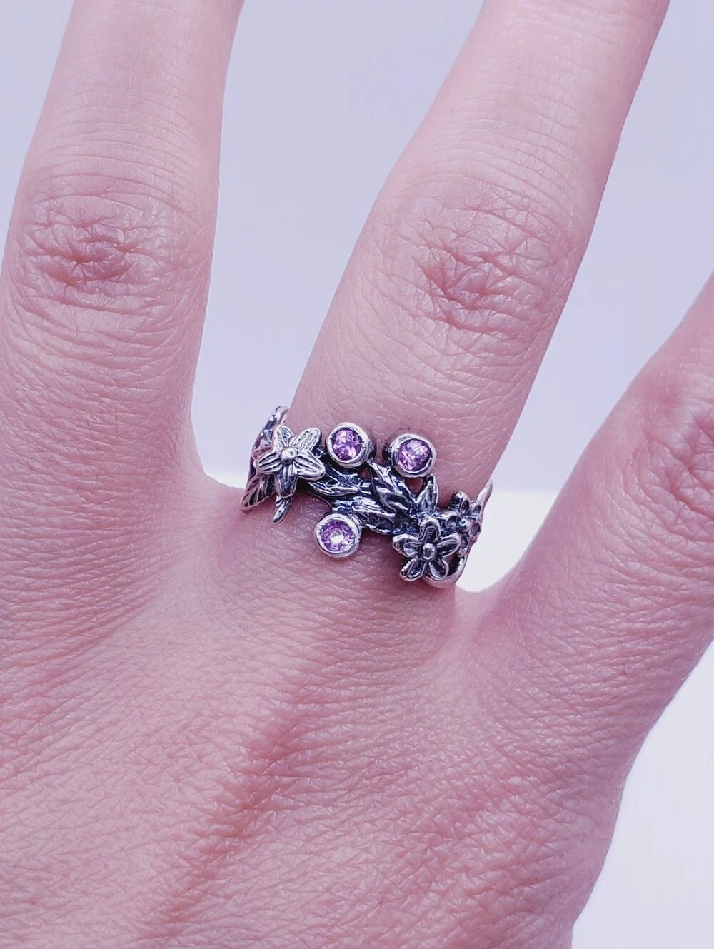 Genuine Bezel Set Purple Sapphire - 925 Sterling Silver Flower Ring